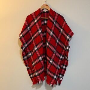 LOFT Red and Black Plaid Poncho